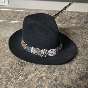 NWT Stetson Pinnacle 100% Beaver Fur Felt Fedora Hat Black 7 1/8 USA Feather